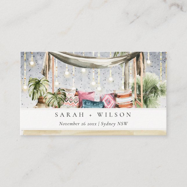 Starry Night Tropical Palm Beach Cabana Wedding Place Card (Front)