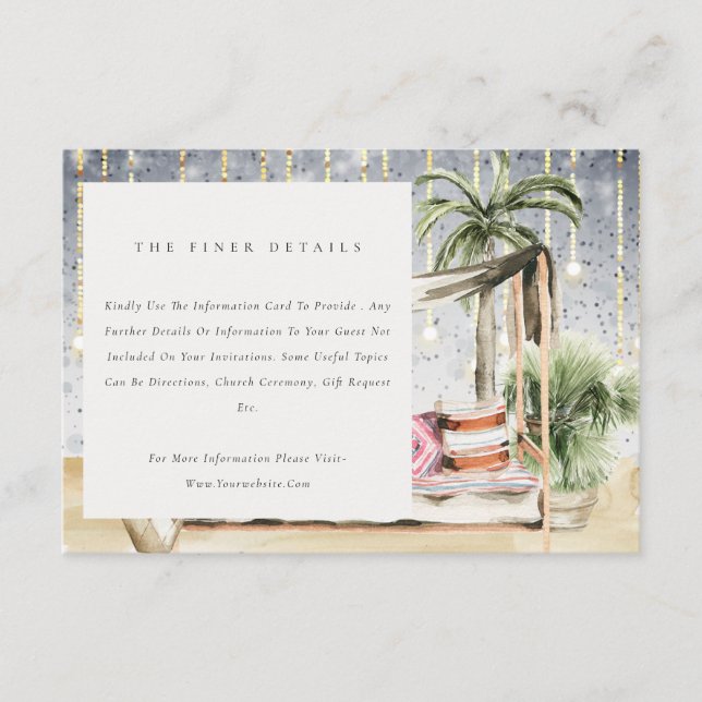 Starry Night Tropical Palm Cabana Wedding Details Enclosure Card (Front)