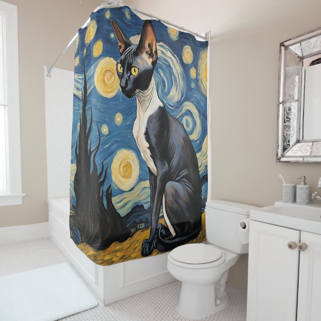 Starry Night Tuxedo Cat Canadian Hairless Sphynx  (In Situ)