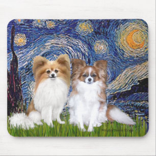 Starry Night - Two Papillons Mouse Pad
