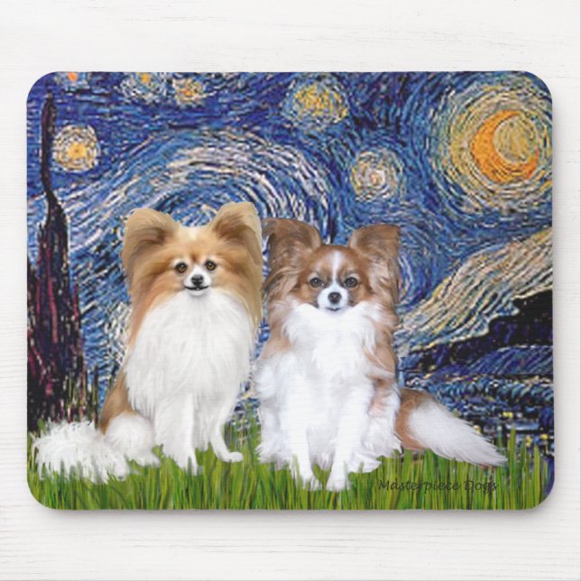 Starry Night - Two Papillons Mouse Pad (Front)