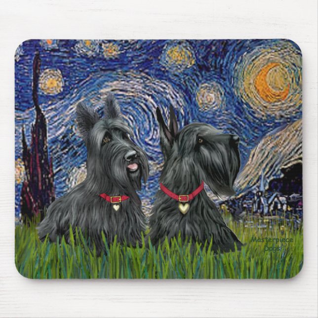 Starry Night - Two Scottish Terriers Mouse Pad (Front)