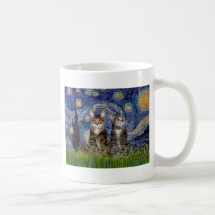 Starry Night - Two Tabby Tiger Cats Coffee Mug