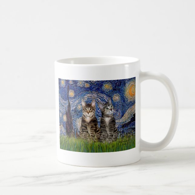 Starry Night - Two Tabby Tiger Cats Coffee Mug (Right)