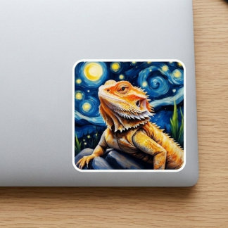 Starry Night Van Gogh Bearded Dragon Art Square Sticker