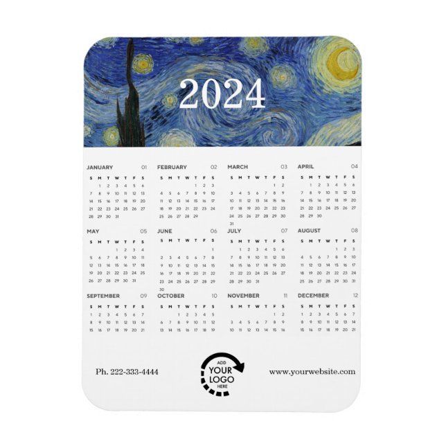 Starry Night Van Gogh Business Logo 2024 Calendar Magnet (Vertical)