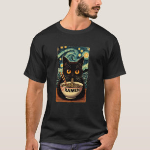 Starry Night Van Gogh, Cat Eating Ramen, Cat Lover T-Shirt