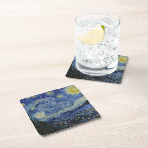 Starry Night & Van Gogh /famous vintage art Square Paper Coaster