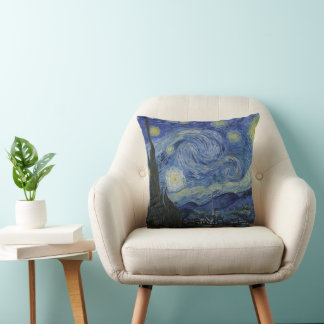 Starry Night & Van Gogh /famous vintage art Throw Pillow