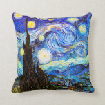 Starry Night Van Gogh Fine Art Throw Pillow<br><div class="desc">Starry Night,  the most famous painting of Dutch Post-Impressionist master Vincent van Gogh. A lone cypress tree,  a sleeping village,  and a sky that whirls with stars. 

 Vintage landscape nature colourful artistic Post-Impressionism fine art.</div>