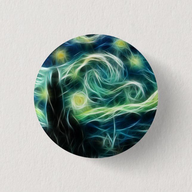 Starry Night Van Gogh Fractal Art 1 Inch Round Button (Front)