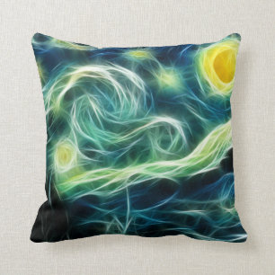 Starry Night Van Gogh Fractal art Throw Pillow