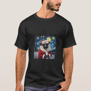 Starry Night Van Gogh Pug Christmas Shirt V Neck