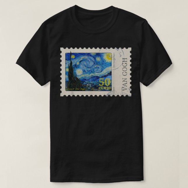Starry Night Van Gogh stamp sunflowers  T-Shirt (Design Front)
