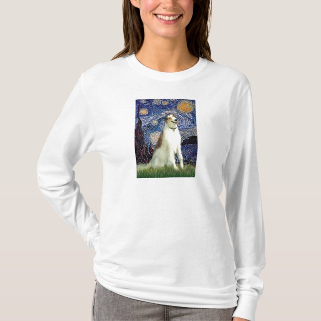 Starry Night (Vertical) - Borzoi T-Shirt (Front)