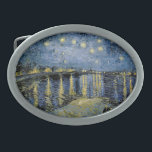 Starry Night  Vincent  van Gogh   Belt Buckle<br><div class="desc">Thatched Cottages at Cordeville. Vincent Willem van Gogh. Night landscape in dark blue and yellow tones. There is a bridge across the river. In the foreground, a man and a woman are walking along the embankment. The stars are shining in the sky. Reproduction of famous works of art images in...</div>