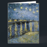 Starry Night  Vincent  van Gogh     Card<br><div class="desc">Thatched Cottages at Cordeville. Vincent Willem van Gogh. Night landscape in dark blue and yellow tones. There is a bridge across the river. In the foreground, a man and a woman are walking along the embankment. The stars are shining in the sky. Reproduction of famous works of art images in...</div>