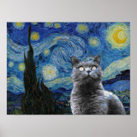 Starry Night Vincent Van Gogh Cute Cat Kitten