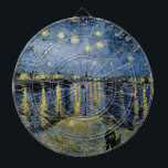 Starry Night  Vincent  van Gogh    Dartboard<br><div class="desc">Thatched Cottages at Cordeville. Vincent Willem van Gogh. Night landscape in dark blue and yellow tones. There is a bridge across the river. In the foreground, a man and a woman are walking along the embankment. The stars are shining in the sky. Reproduction of famous works of art images in...</div>
