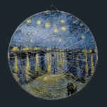 Starry Night  Vincent  van Gogh    Dartboard<br><div class="desc">Thatched Cottages at Cordeville. Vincent Willem van Gogh. Night landscape in dark blue and yellow tones. There is a bridge across the river. In the foreground, a man and a woman are walking along the embankment. The stars are shining in the sky. Reproduction of famous works of art images in...</div>