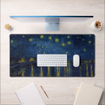 Starry Night, Vincent van Gogh Desk Mat<br><div class="desc">Vincent Willem van Gogh (30 March 1853 – 29 July 1890) was a Dutch post-impressionist painter who is among the most famous and influential figures in the history of Western art. In just over a decade, he created about 2, 100 artworks, including around 860 oil paintings, most of which date...</div>