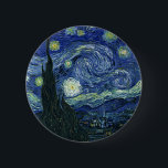 Starry Night Vincent van Gogh Fine Art Painting 2 Inch Round Button<br><div class="desc">Vincent van Gogh (Dutch, 1853 - 1890) Starry Night, 1889, Oil on canvas Unframed: 73 × 92 cm (28.7 × 36.2 in) This painting depicts the view from the east facing window of Van Gogh's asylum room at Saint-Rémy-de-Provence, he added an idealized village. It has been in the permanent collection...</div>