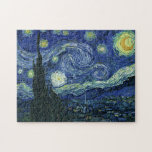 Starry Night Vincent van Gogh Fine Art Painting Jigsaw Puzzle<br><div class="desc">Vincent van Gogh (Dutch, 1853 - 1890) Starry Night, 1889, Oil on canvas Unframed: 73 × 92 cm (28.7 × 36.2 in) This painting depicts the view from the east facing window of Van Gogh's asylum room at Saint-Rémy-de-Provence, he added an idealized village. It has been in the permanent collection...</div>