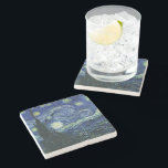 Starry Night Vincent van Gogh Fine Art Painting Stone Coaster<br><div class="desc">Vincent van Gogh (Dutch, 1853 - 1890) Starry Night, 1889, Oil on canvas Unframed: 73 × 92 cm (28.7 × 36.2 in) This painting depicts the view from the east facing window of Van Gogh's asylum room at Saint-Rémy-de-Provence, he added an idealized village. It has been in the permanent collection...</div>
