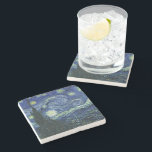 Starry Night Vincent van Gogh Fine Art Painting Stone Coaster<br><div class="desc">Vincent van Gogh (Dutch, 1853 - 1890) Starry Night, 1889, Oil on canvas Unframed: 73 × 92 cm (28.7 × 36.2 in) This painting depicts the view from the east facing window of Van Gogh's asylum room at Saint-Rémy-de-Provence, he added an idealized village. It has been in the permanent collection...</div>
