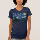Starry Night Vincent van Gogh Fine Art Painting T-Shirt<br><div class="desc">Vincent van Gogh (Dutch, 1853 - 1890) Starry Night, 1889, Oil on canvas Unframed: 73 × 92 cm (28.7 × 36.2 in) This painting depicts the view from the east facing window of Van Gogh's asylum room at Saint-Rémy-de-Provence, he added an idealized village. It has been in the permanent collection...</div>