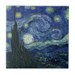 Starry Night Vincent van Gogh Fine Art Painting Tile<br><div class="desc">Vincent van Gogh (Dutch, 1853 - 1890) Starry Night, 1889, Oil on canvas Unframed: 73 × 92 cm (28.7 × 36.2 in) This painting depicts the view from the east facing window of Van Gogh's asylum room at Saint-Rémy-de-Provence, he added an idealized village. It has been in the permanent collection...</div>
