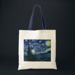Starry Night Vincent van Gogh Fine Art Painting Tote Bag<br><div class="desc">Vincent van Gogh (Dutch, 1853 - 1890) Starry Night, 1889, Oil on canvas Unframed: 73 × 92 cm (28.7 × 36.2 in) This painting depicts the view from the east facing window of Van Gogh's asylum room at Saint-Rémy-de-Provence, he added an idealized village. It has been in the permanent collection...</div>