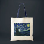 Starry Night Vincent van Gogh Fine Art Painting Tote Bag<br><div class="desc">Vincent van Gogh (Dutch, 1853 - 1890) Starry Night, 1889, Oil on canvas Unframed: 73 × 92 cm (28.7 × 36.2 in) This painting depicts the view from the east facing window of Van Gogh's asylum room at Saint-Rémy-de-Provence, he added an idealized village. It has been in the permanent collection...</div>