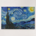 Starry Night | Vincent Van Gogh Jigsaw Puzzle<br><div class="desc">Custom printed jigsaw puzzle features Starry Night (1889) by Dutch artist Vincent Van Gogh. Original work is an oil on canvas depicting an energetic post-impressionist night sky in moody shades of blue and yellow. Click Customize It to change the size or personalize the design.</div>