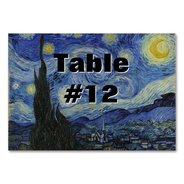 Starry Night Vincent van Gogh Painting Table Number (Back)
