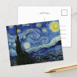 Starry Night | Vincent Van Gogh Postcard<br><div class="desc">Starry Night (1889) by Dutch artist Vincent Van Gogh. Original artwork is an oil on canvas depicting an energetic post-impressionist night sky in moody shades of blue and yellow. 

Use the design tools to add custom text or personalize the image.</div>