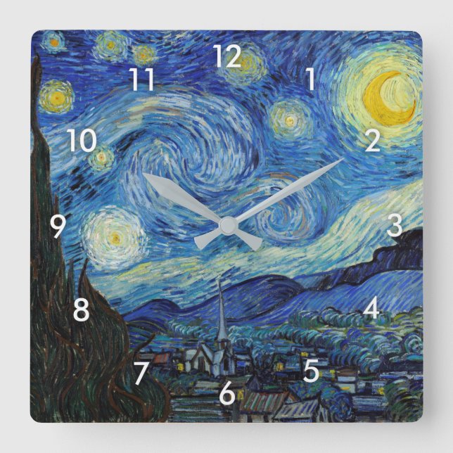 Starry Night, Vincent van Gogh Square Wall Clock (Front)