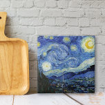 Starry Night Vincent van Gogh Tile<br><div class="desc">A decorative ceramic tile with Starry Night (1889), a post-impressionist oil painting by Vincent van Gogh (1853-1890). A painting depicting the view outside the window from Van Gogh's room at the sanitarium in Saint-Remy-de- Provence, Southern France. A nighttime landscape with a crescent moon.</div>