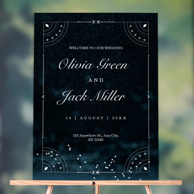 Starry Night Wedding Celestial Invitation Acrylic Sign (Neutral)