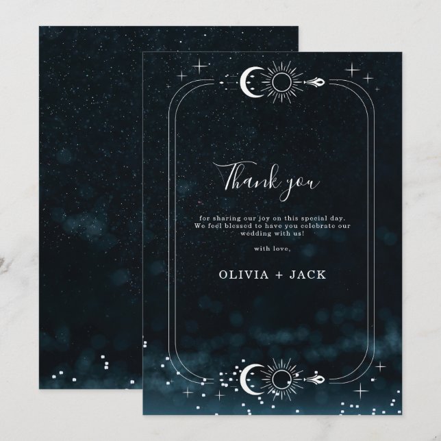 Starry Night Wedding Celestial Thank you card (Front/Back)