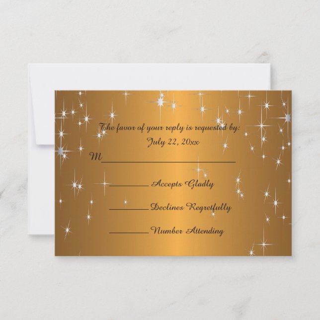 Starry Night Wedding in Colour | Metallic Dark Gol RSVP Card (Front)