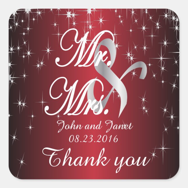 Starry Night Wedding in Colour | Metallic Dark Red Square Sticker (Front)