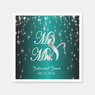 Starry Night Wedding in Colour Metallic Teal Napkin
