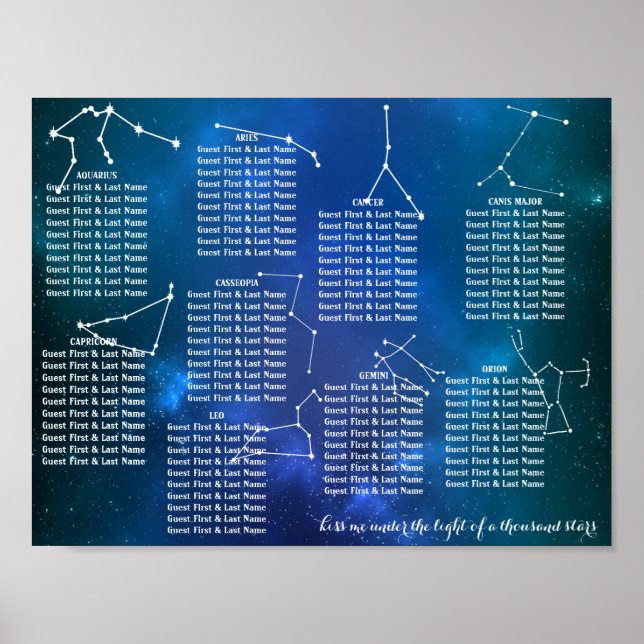 Starry Night Wedding Table Seating Poster (Front)