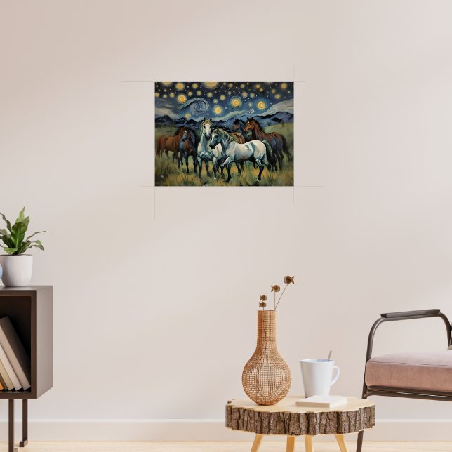 Starry Night Wild Horses Poster (Living Room 3)