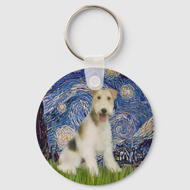 Starry Night - Wire Fox Terrier (M) Keychain (Front)