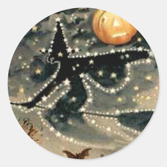 Starry Night Witch Classic Round Sticker (Front)