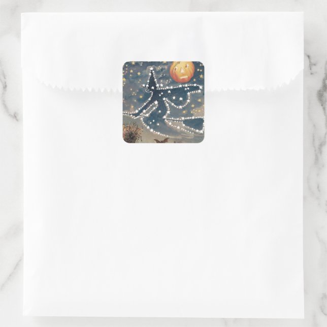 Starry Night Witch Halloween Square Sticker (Bag)