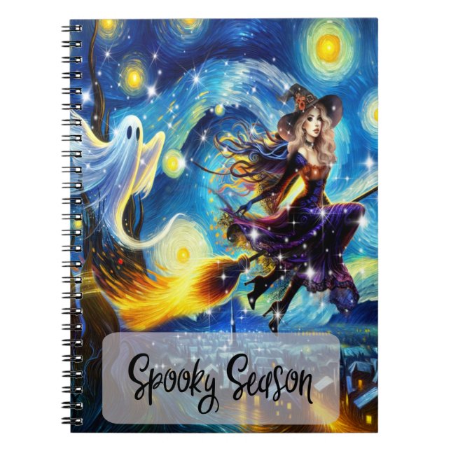 Starry Night Witchy Halloween Design Notebook (Front)
