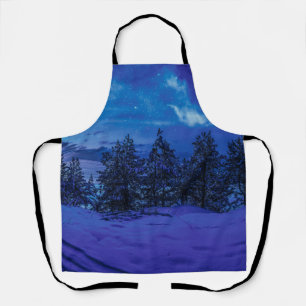 Starry night with full moon in forest apron